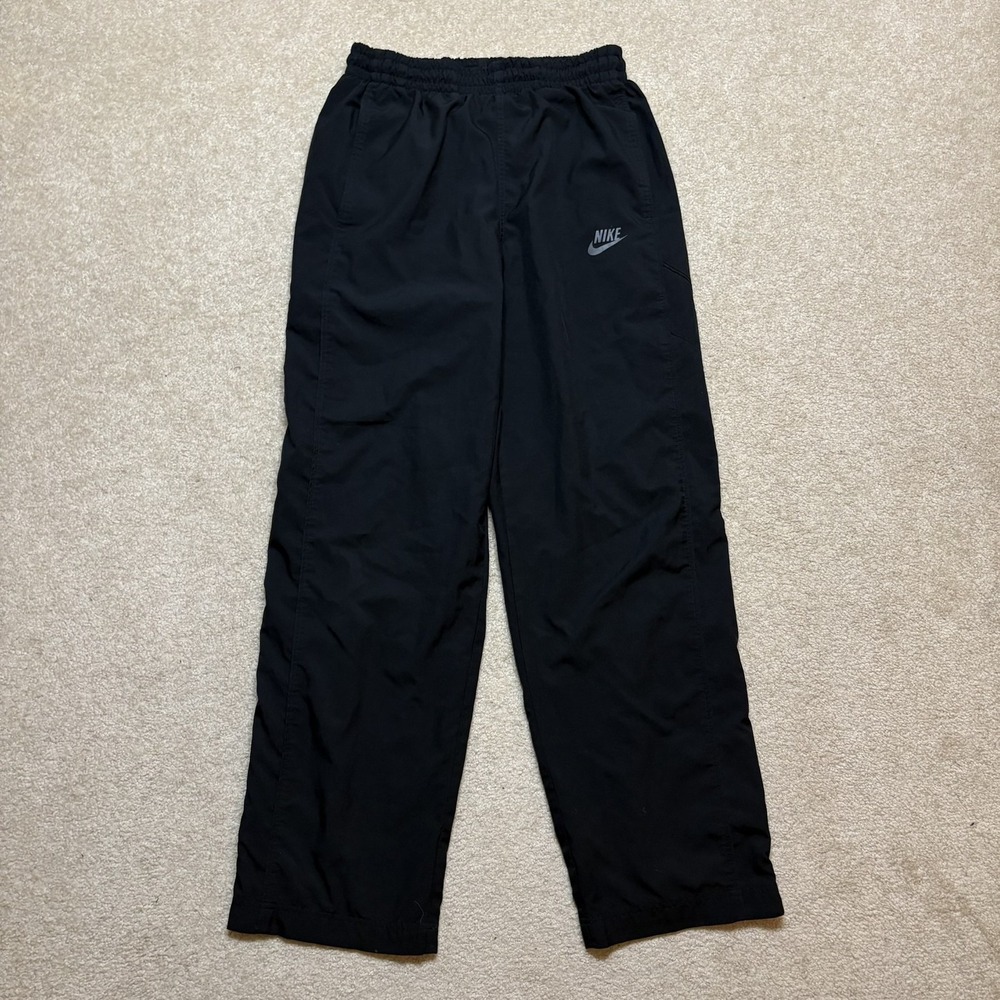 Y2K Nike Track Pants Mens Small Black Lined Woven Zip Ankle Pockets Athletic Gym